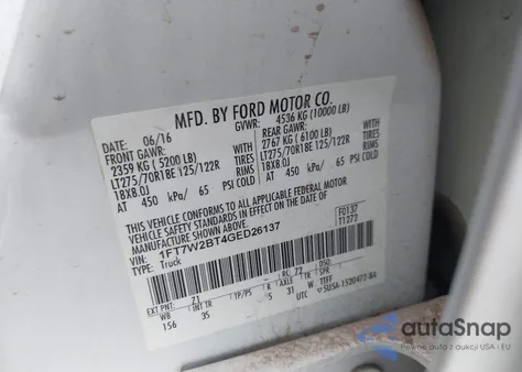 2016 Ford F-250 Xlt z USA, uszkodzony, nr VIN 1FT7W2BT4GED26137